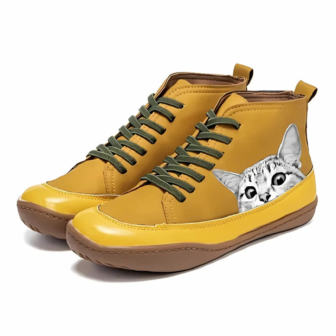 Bottines en Cuir à Motifs de Chats