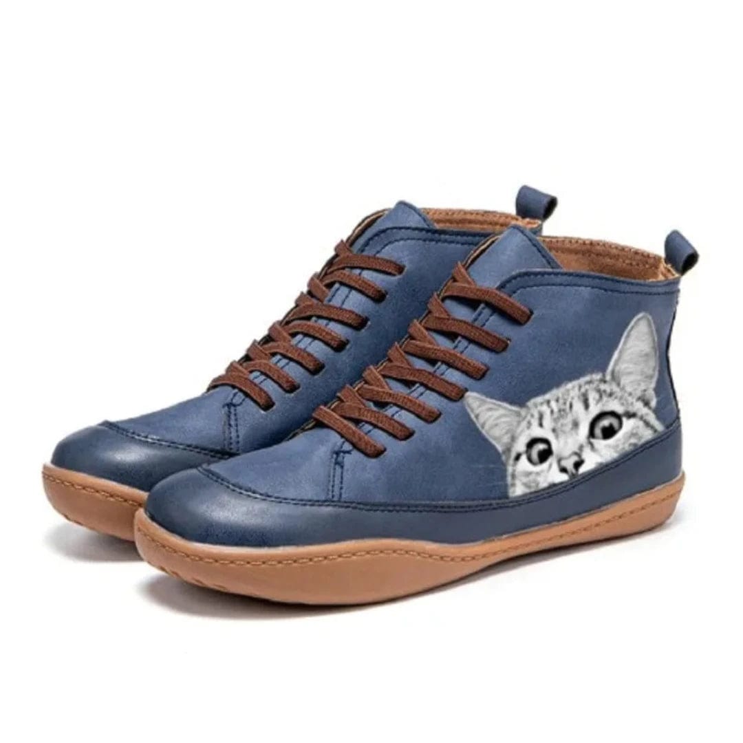 Bottines en Cuir à Motifs de Chats