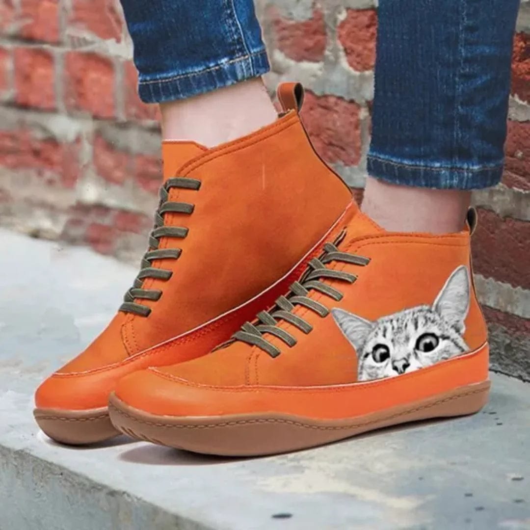 Bottines en Cuir à Motifs de Chats