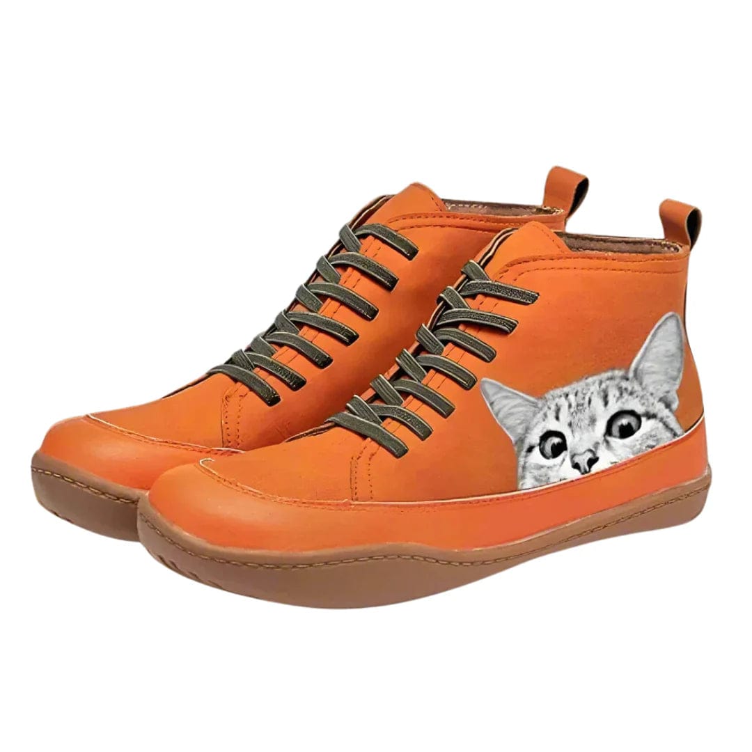 Bottines en Cuir à Motifs de Chats