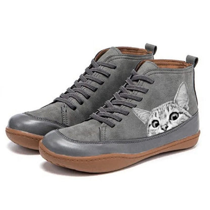 Bottines en Cuir à Motifs de Chats