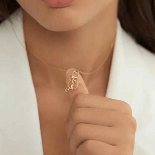 Collier Personnalisé avec Nom et Pendentif Chat