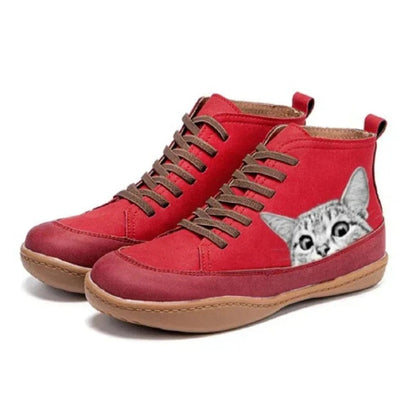 Bottines en Cuir à Motifs de Chats